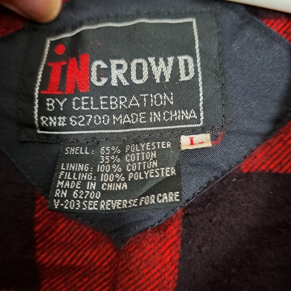 VTG IN CROWD by Celebration men's vest buffalo plaid lining rustic black red LG - Picture 9 of 10